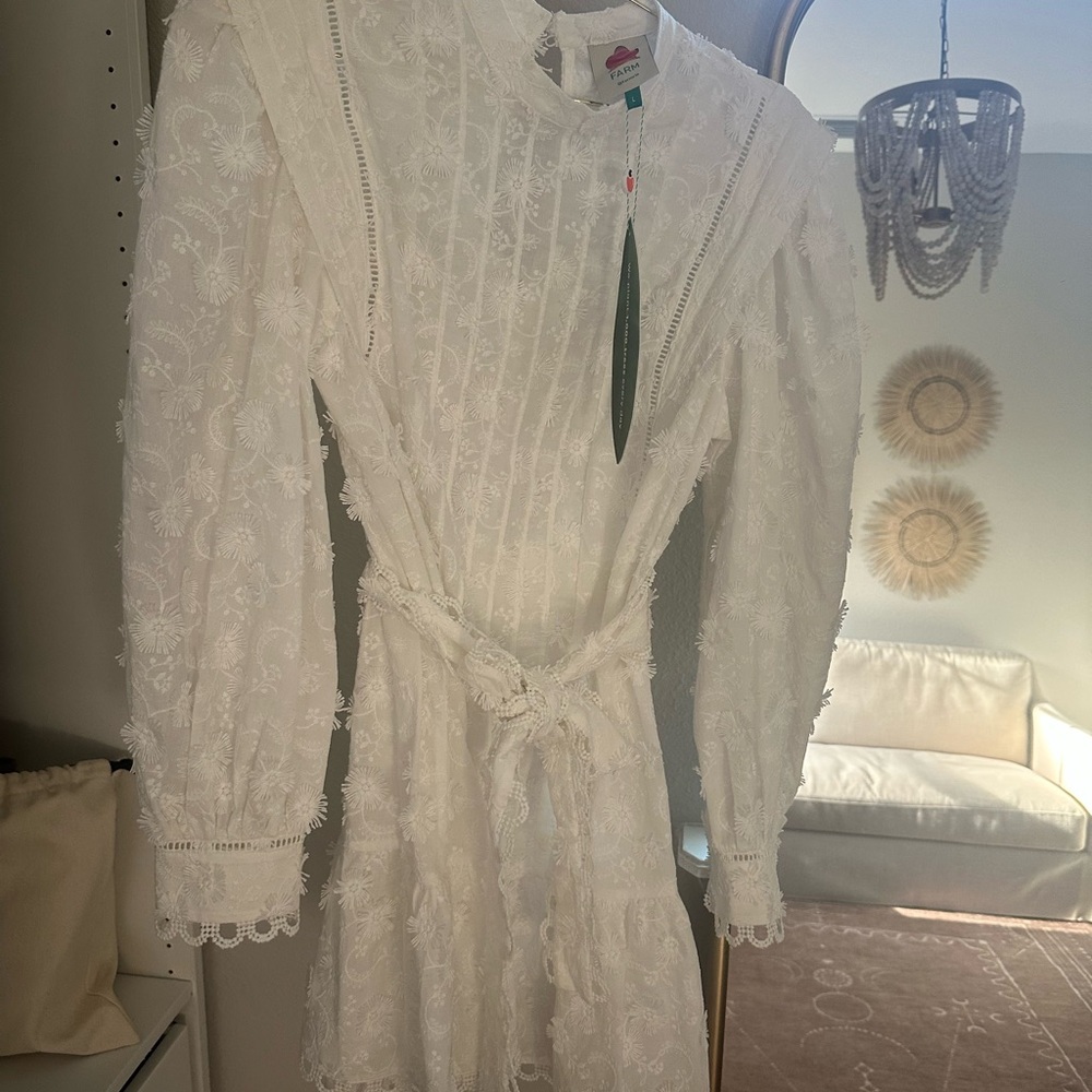 Farm Rio White Lace Long Sleeve Dress